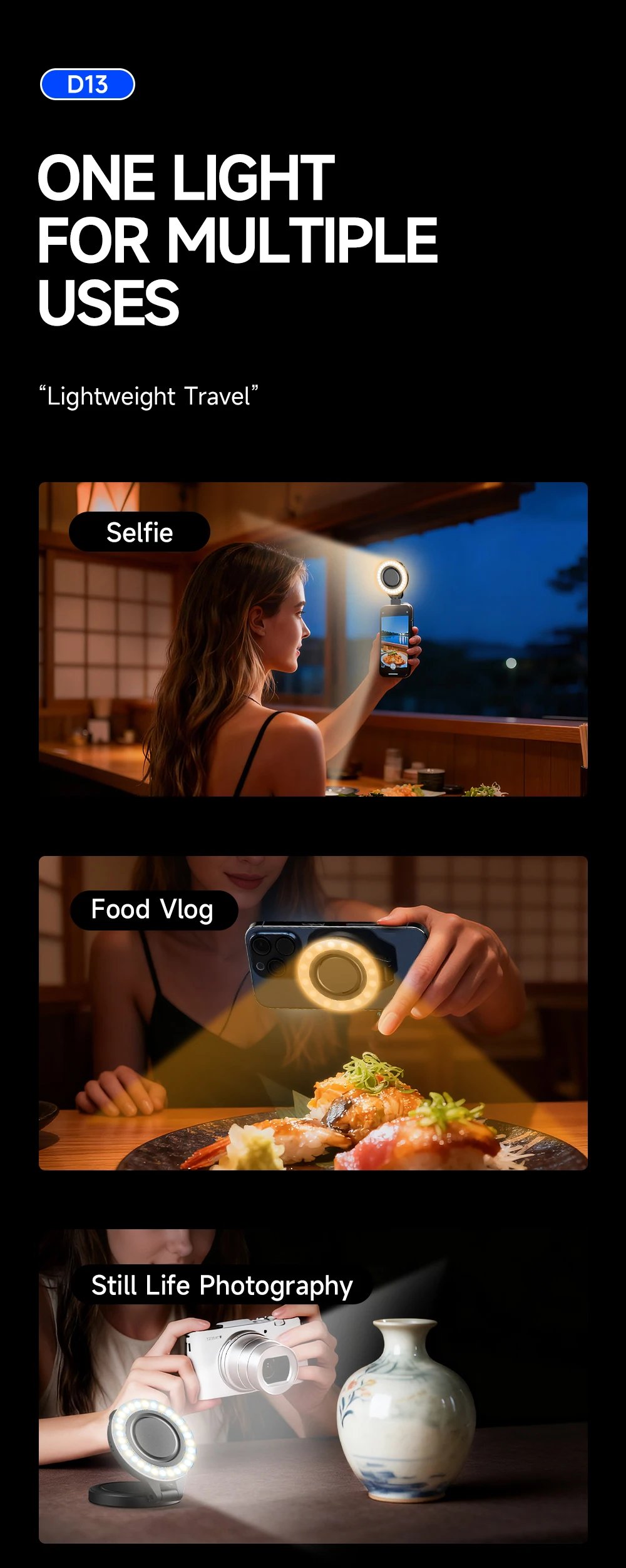TOKQI Magnetic Fill Light Pocket Selfie Ring Light 180° Rotation Three-color LED Lamp for Phone Photography, and Live Makeup