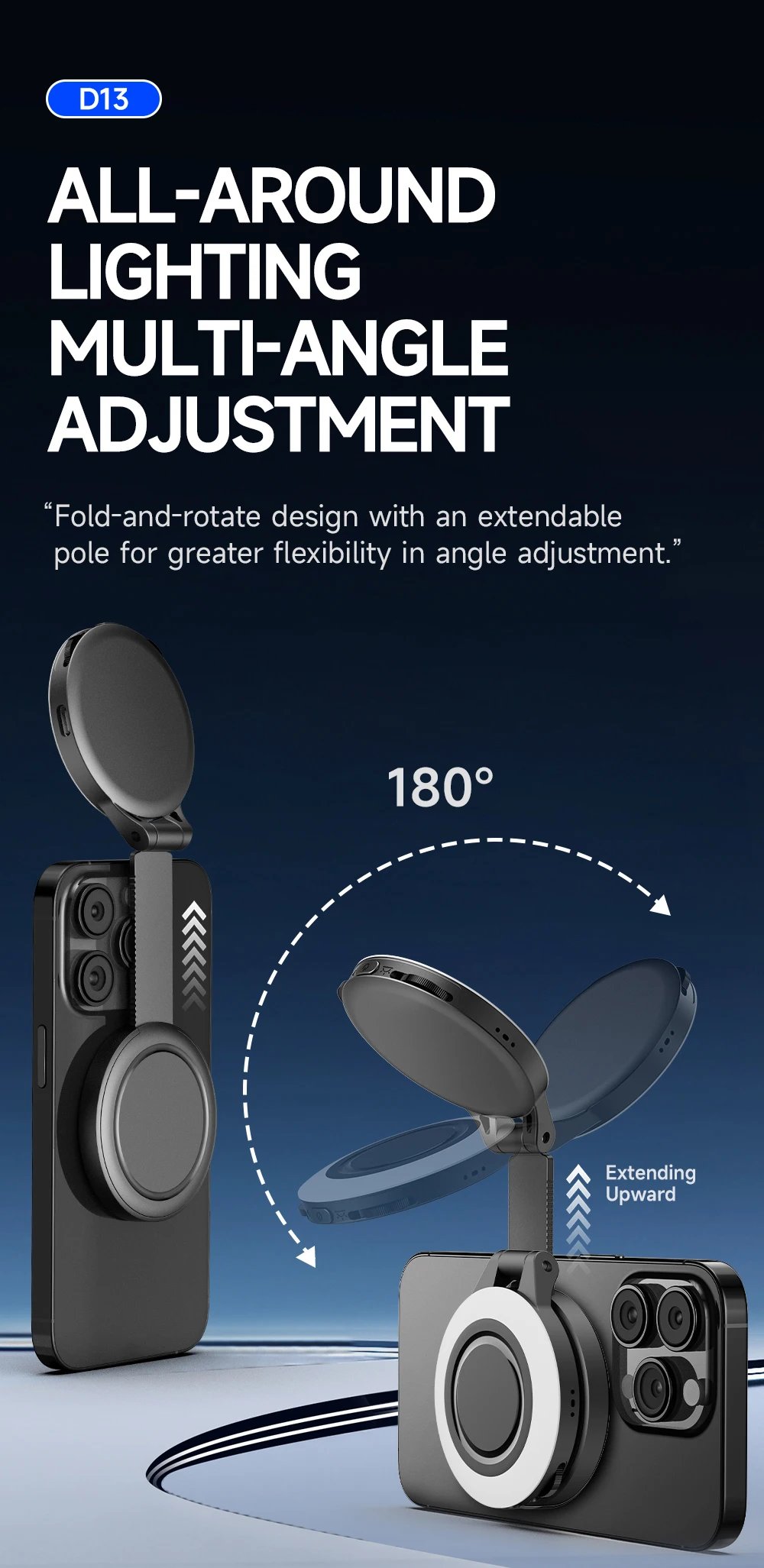 TOKQI Magnetic Fill Light Pocket Selfie Ring Light 180° Rotation Three-color LED Lamp for Phone Photography, and Live Makeup