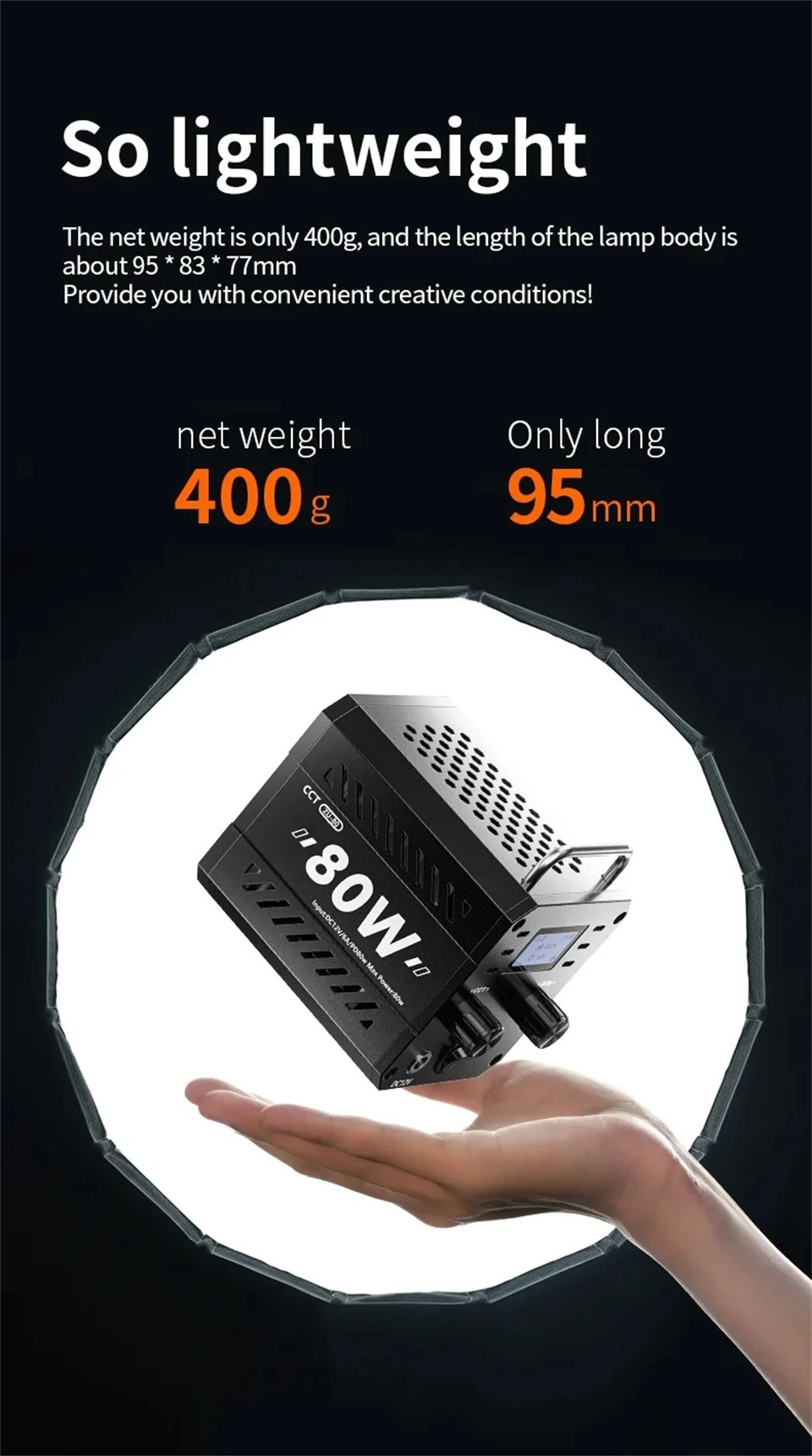 ZU80 COB Photo Studio Light Bi-Color 2500K-8500K LED Video Light CRI95+ TLCI97+ Photography Fill Lighting with Diffuser