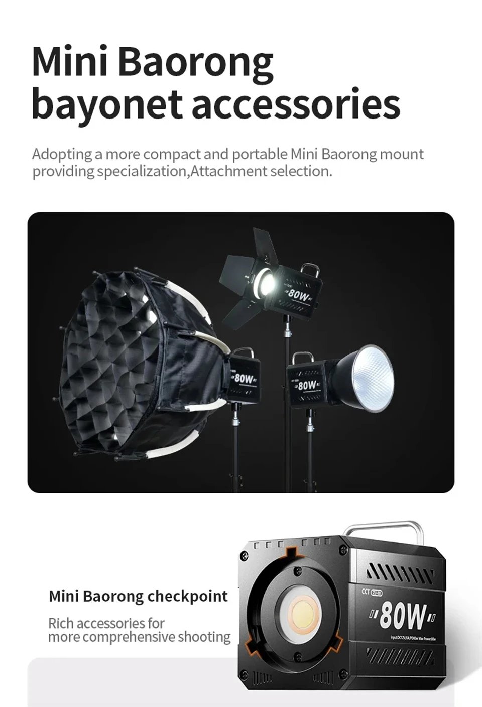 ZU80 COB Photo Studio Light Bi-Color 2500K-8500K LED Video Light CRI95+ TLCI97+ Photography Fill Lighting with Diffuser