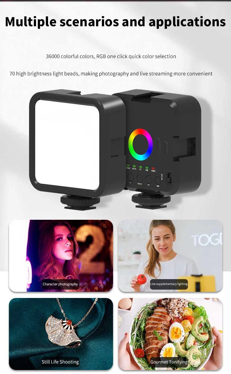 Full Color RGB Video Fill Light Mini LED Camera Light 1800mAh Rechargable Pocket Camera LED Lamp For Photo Video Fill Lighting