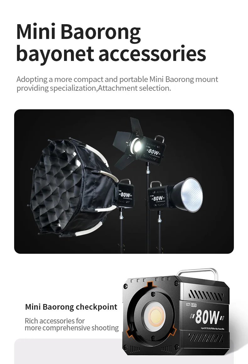 ZU80/ZU60 Photo Studio Light COB Bi-Color 2500-8500K CRI≥95 TLCI≥97 With Diffuser LED Video Lights Fill Lighting