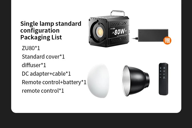 ZU80/ZU60 Photo Studio Light COB Bi-Color 2500-8500K CRI≥95 TLCI≥97 With Diffuser LED Video Lights Fill Lighting