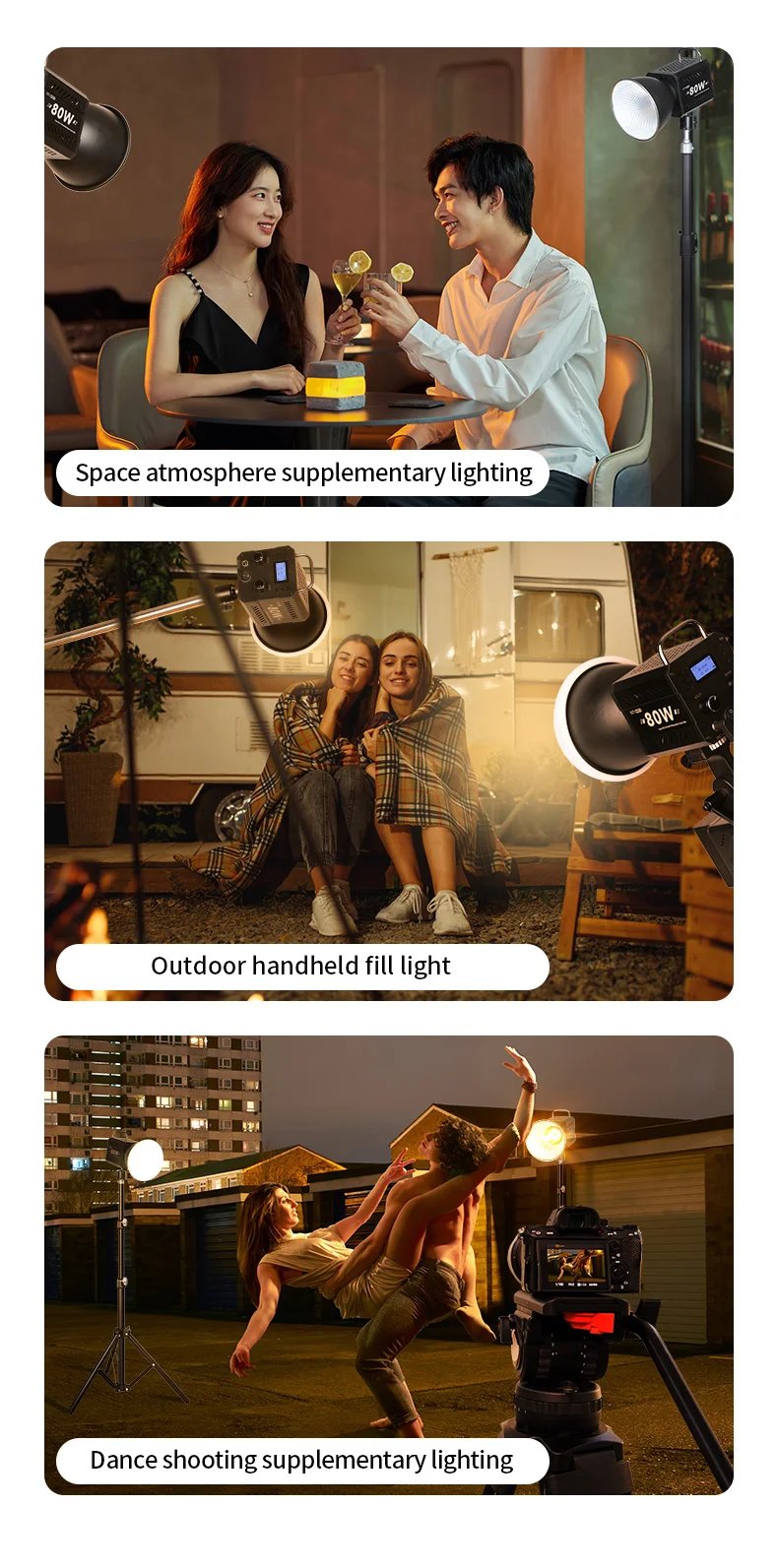 ZU80/ZU60 Photo Studio Light COB Bi-Color 2500-8500K CRI≥95 TLCI≥97 With Diffuser LED Video Lights Fill Lighting