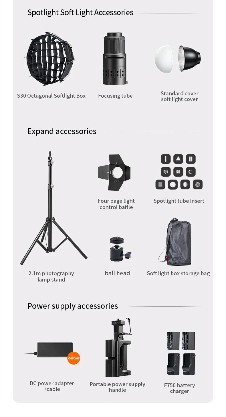 ZU80/ZU60 Photo Studio Light COB Bi-Color 2500-8500K CRI≥95 TLCI≥97 With Diffuser LED Video Lights Fill Lighting
