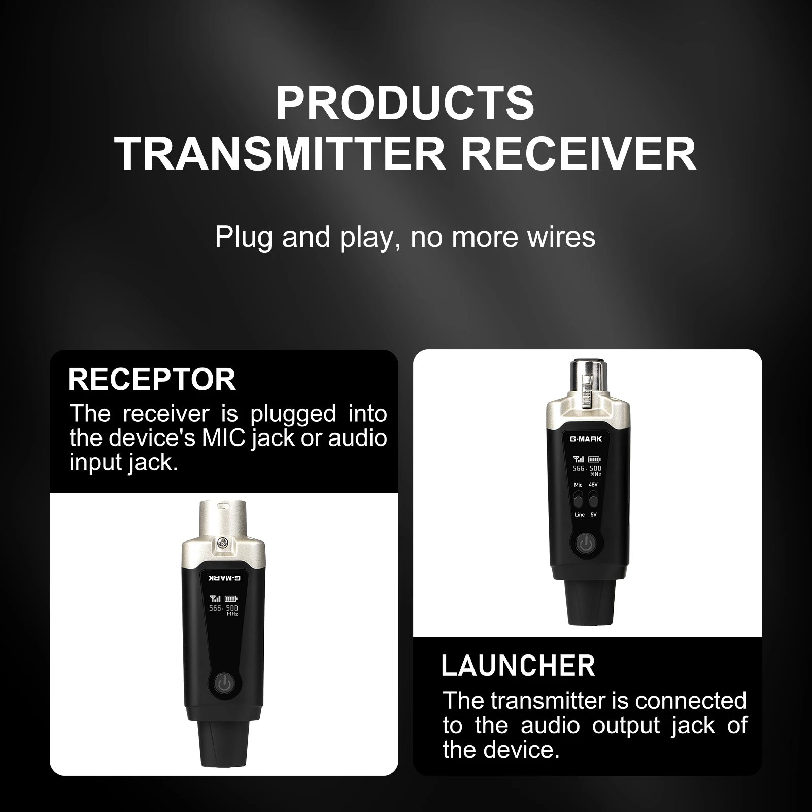 Wireless Microphone System G-MARK GX1.1 UHF XLR Adapter 16 Channels Audio Transmitter And Receiver For 48V Phantom Power Condens