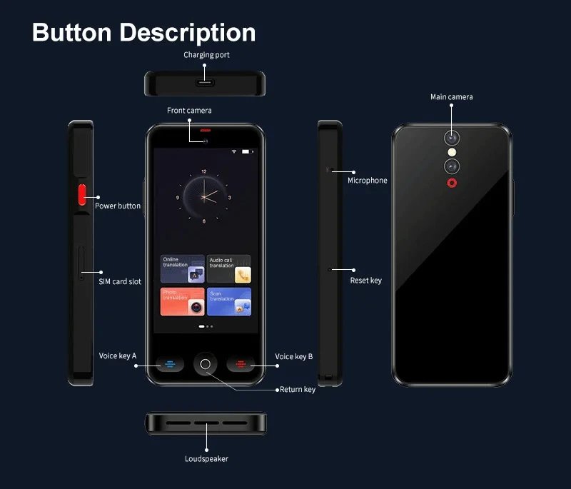 Language Translator Device with 152 Languages Voice Portable Ai  Translating Offline Translation Support Voice Video Recording