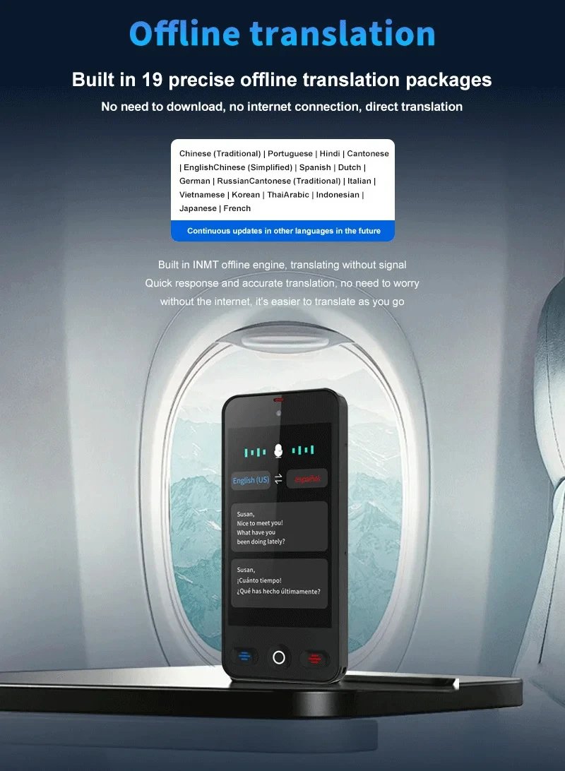 Language Translator Device with 152 Languages Voice Portable Ai  Translating Offline Translation Support Voice Video Recording