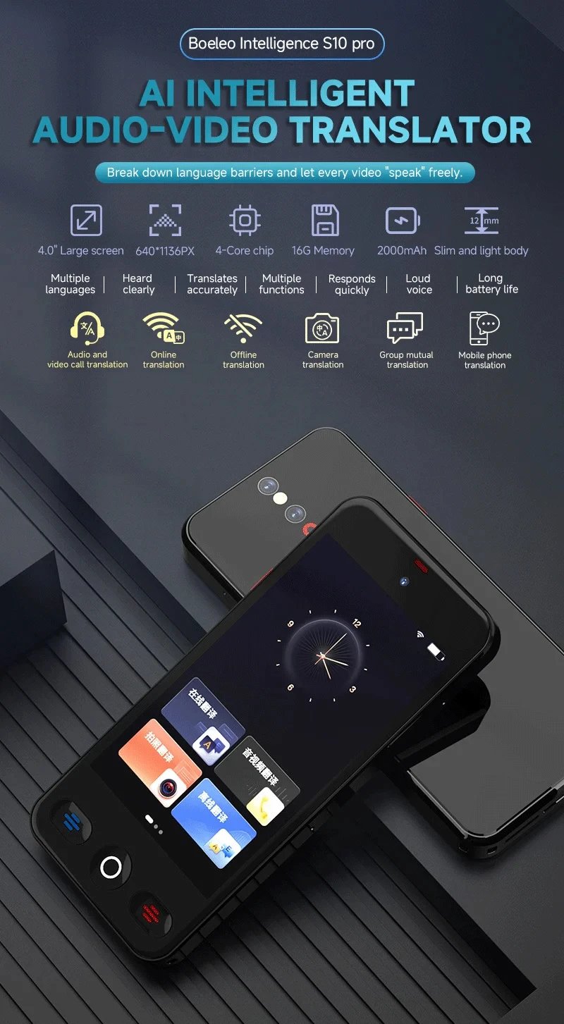 Language Translator Device with 152 Languages Voice Portable Ai  Translating Offline Translation Support Voice Video Recording