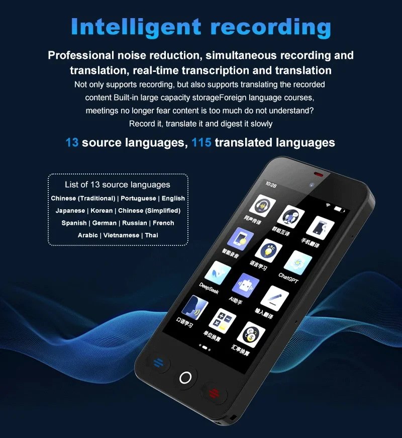 Language Translator Device with 152 Languages Voice Portable Ai  Translating Offline Translation Support Voice Video Recording