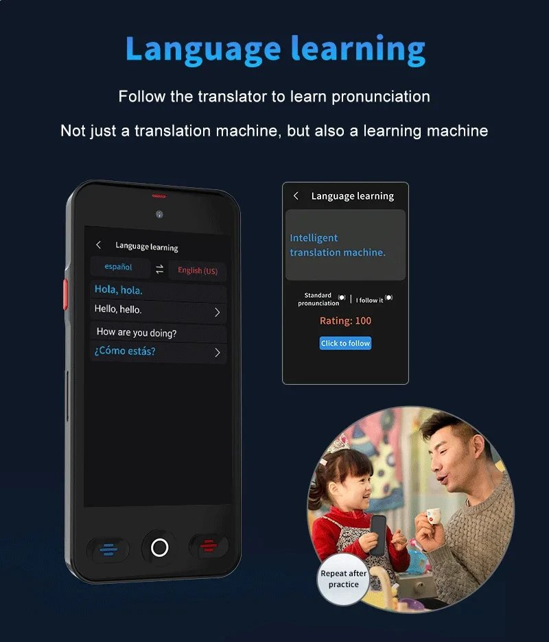 Language Translator Device with 152 Languages Voice Portable Ai  Translating Offline Translation Support Voice Video Recording