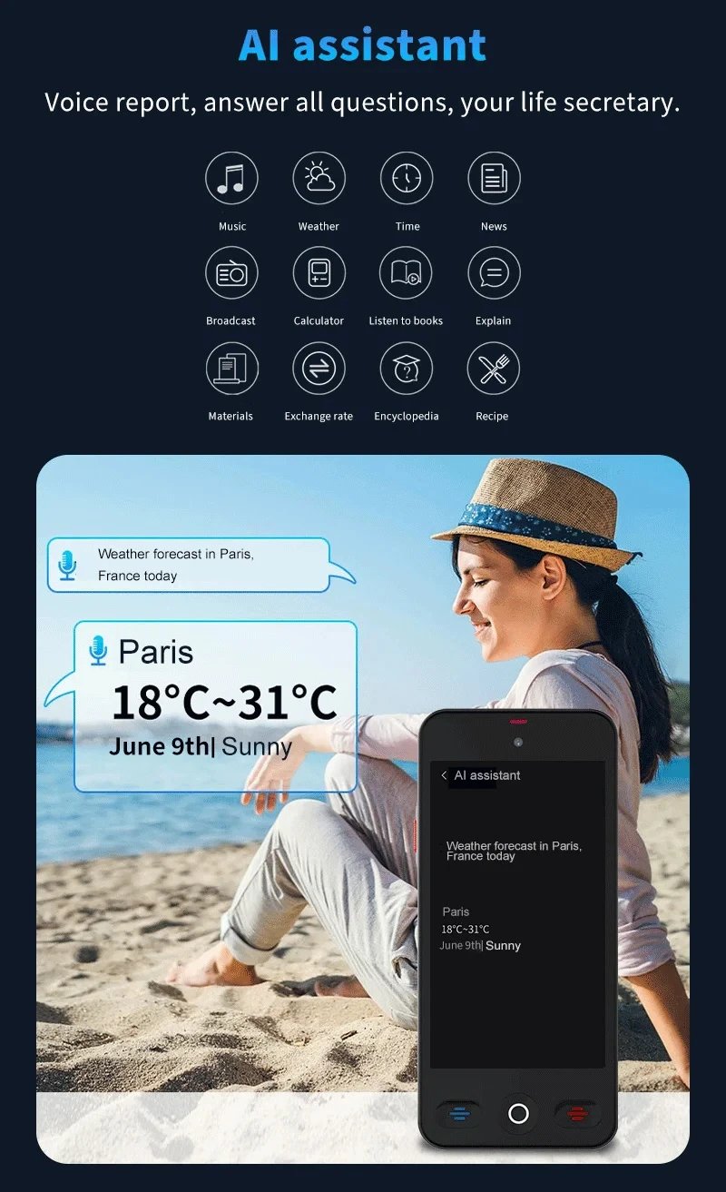 Language Translator Device with 152 Languages Voice Portable Ai  Translating Offline Translation Support Voice Video Recording