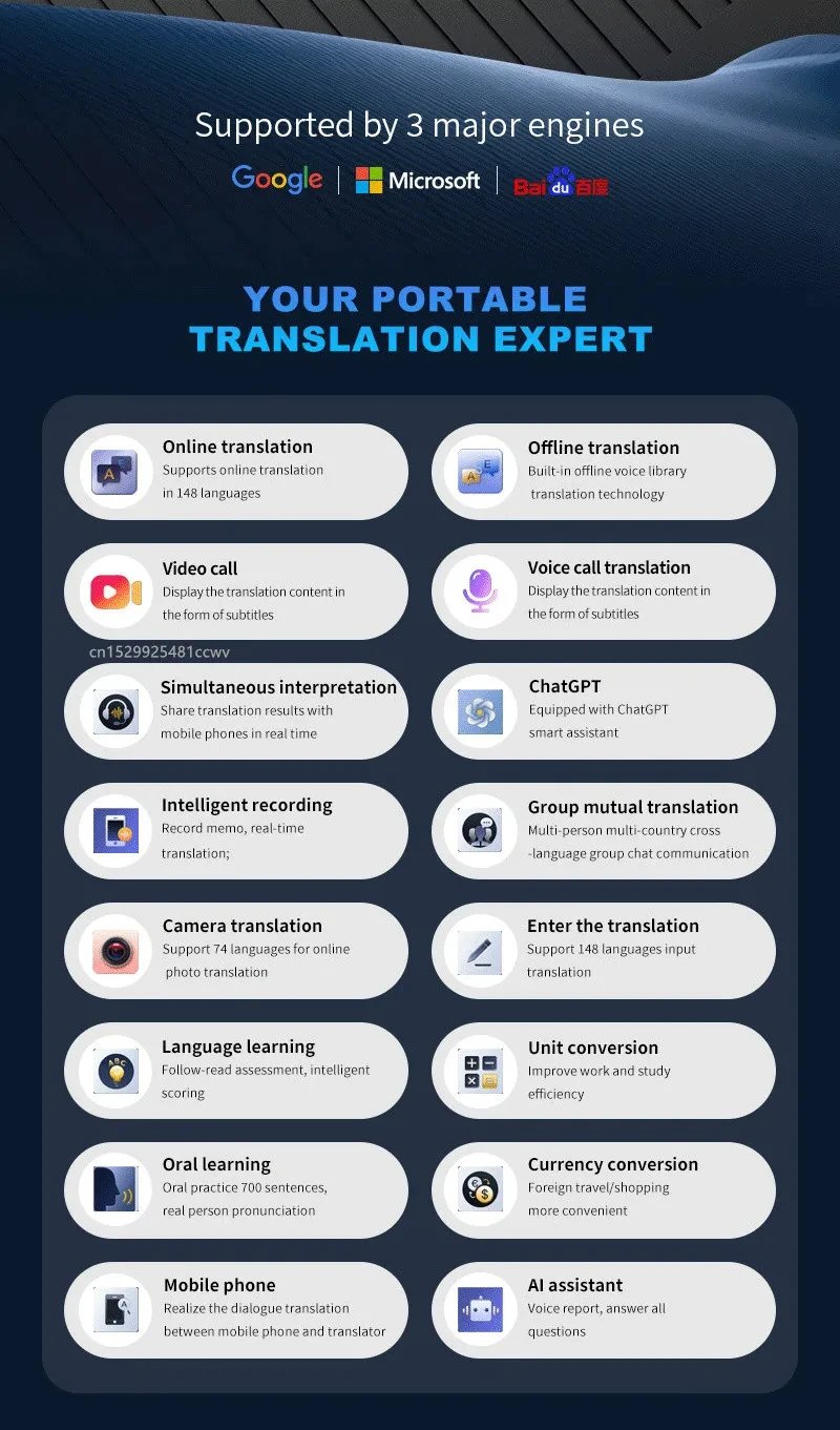 Language Translator Device with 152 Languages Voice Portable Ai  Translating Offline Translation Support Voice Video Recording