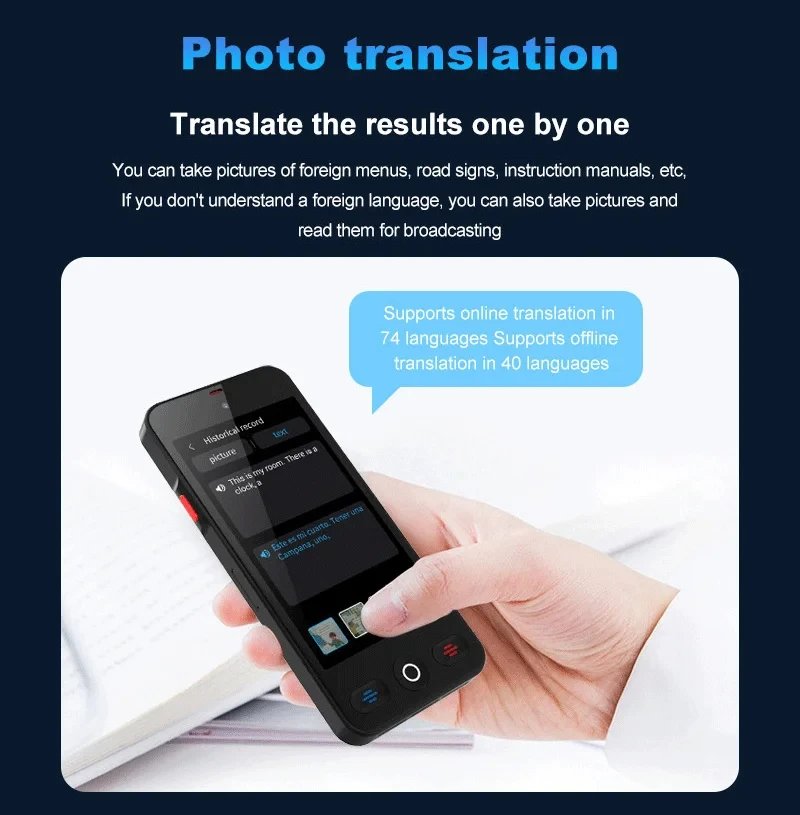 Language Translator Device with 152 Languages Voice Portable Ai  Translating Offline Translation Support Voice Video Recording