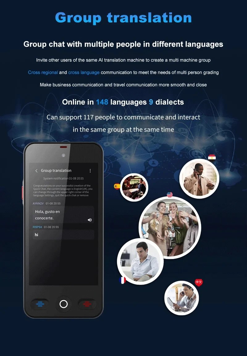 Language Translator Device with 152 Languages Voice Portable Ai  Translating Offline Translation Support Voice Video Recording