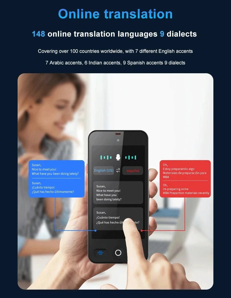 Language Translator Device with 152 Languages Voice Portable Ai  Translating Offline Translation Support Voice Video Recording
