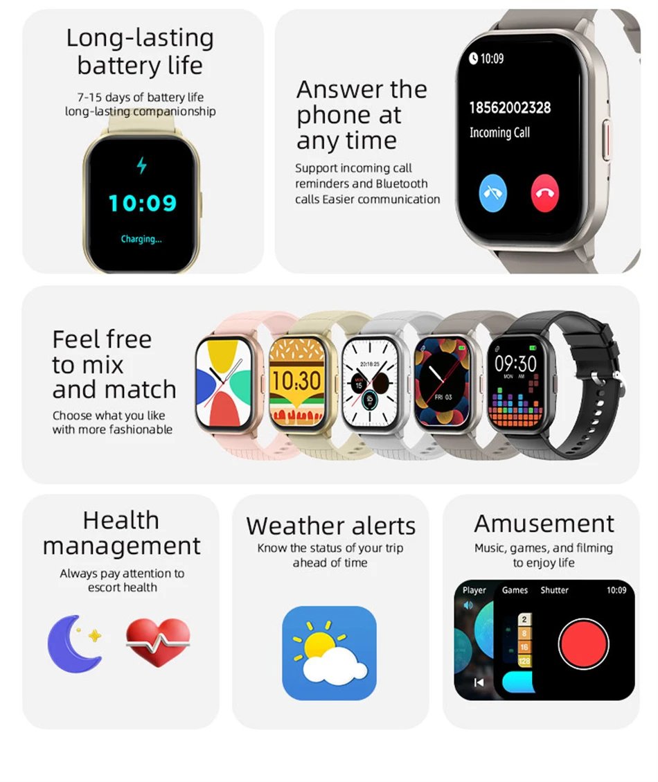 2026 New Smart Watch Men Women Heart Rate 2.01 Inch AMOLED Screen Waterproof Bluetooth Call Sports Smart Watch For iOS Android