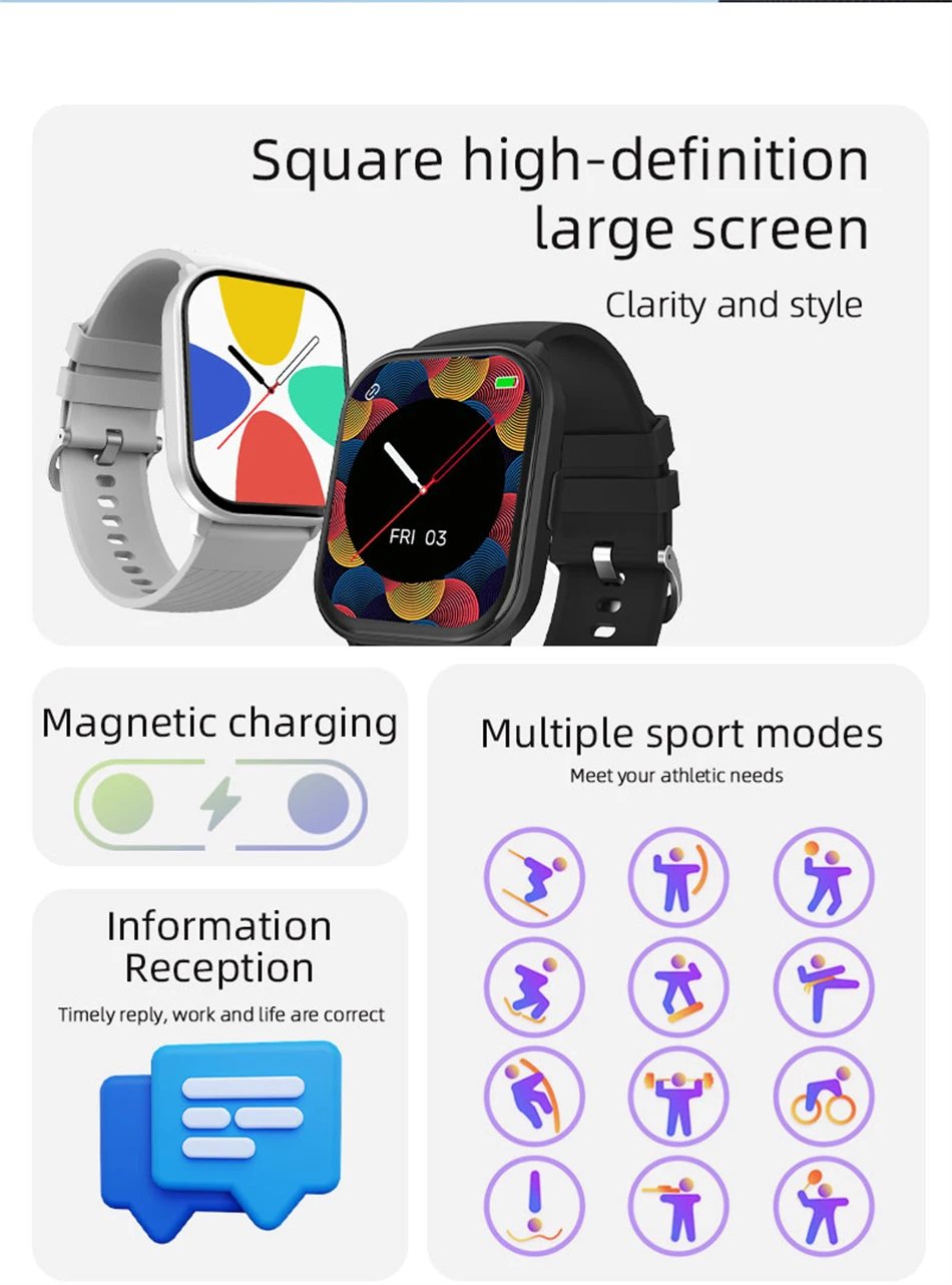 2026 New Smart Watch Men Women Heart Rate 2.01 Inch AMOLED Screen Waterproof Bluetooth Call Sports Smart Watch For iOS Android