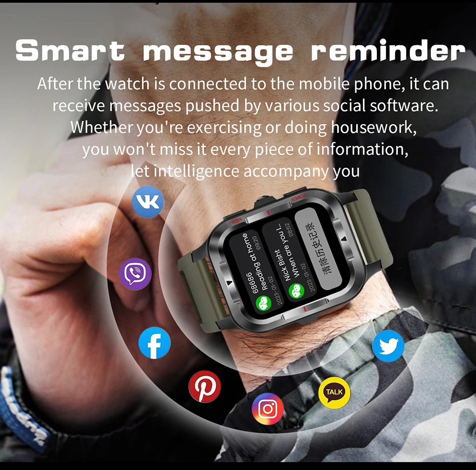 Military New GPS Sports Smart Watch Men 480mAh Battery LED Flashlight 100+ Sports Modes Bluetooth Call Waterproof Smartwatch