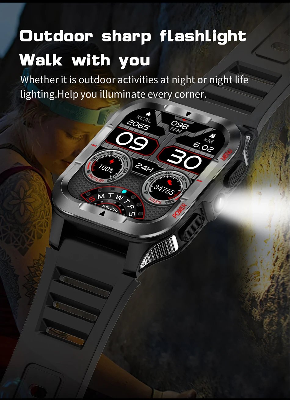 Military New GPS Sports Smart Watch Men 480mAh Battery LED Flashlight 100+ Sports Modes Bluetooth Call Waterproof Smartwatch