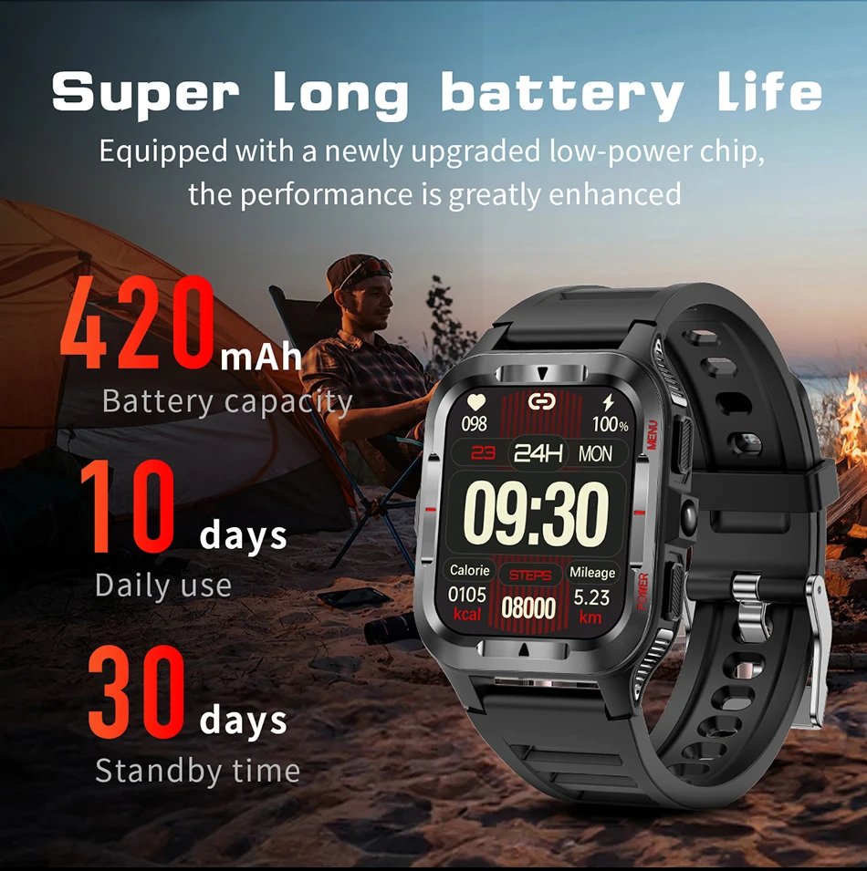 Military New GPS Sports Smart Watch Men 480mAh Battery LED Flashlight 100+ Sports Modes Bluetooth Call Waterproof Smartwatch