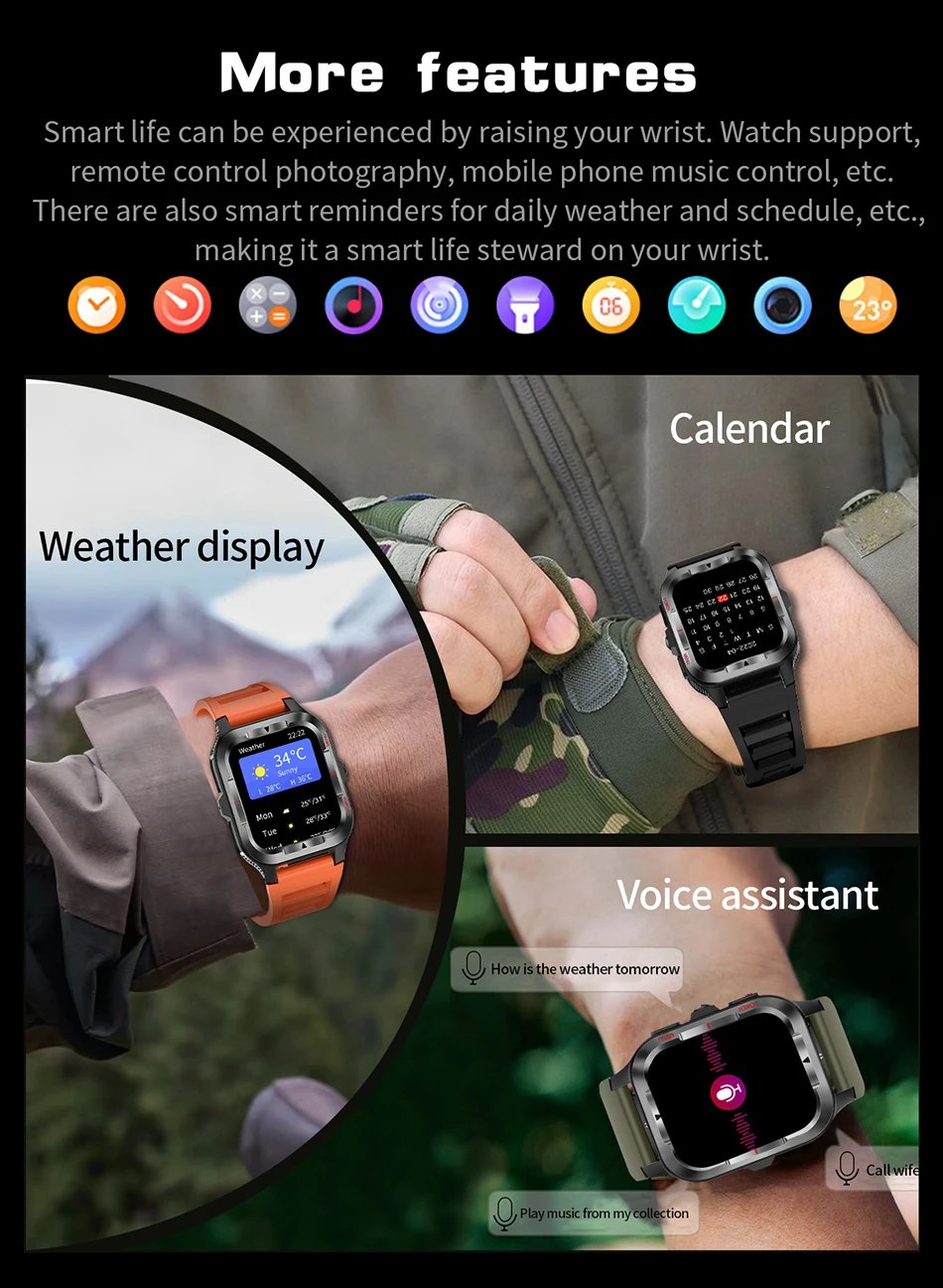 Military New GPS Sports Smart Watch Men 480mAh Battery LED Flashlight 100+ Sports Modes Bluetooth Call Waterproof Smartwatch