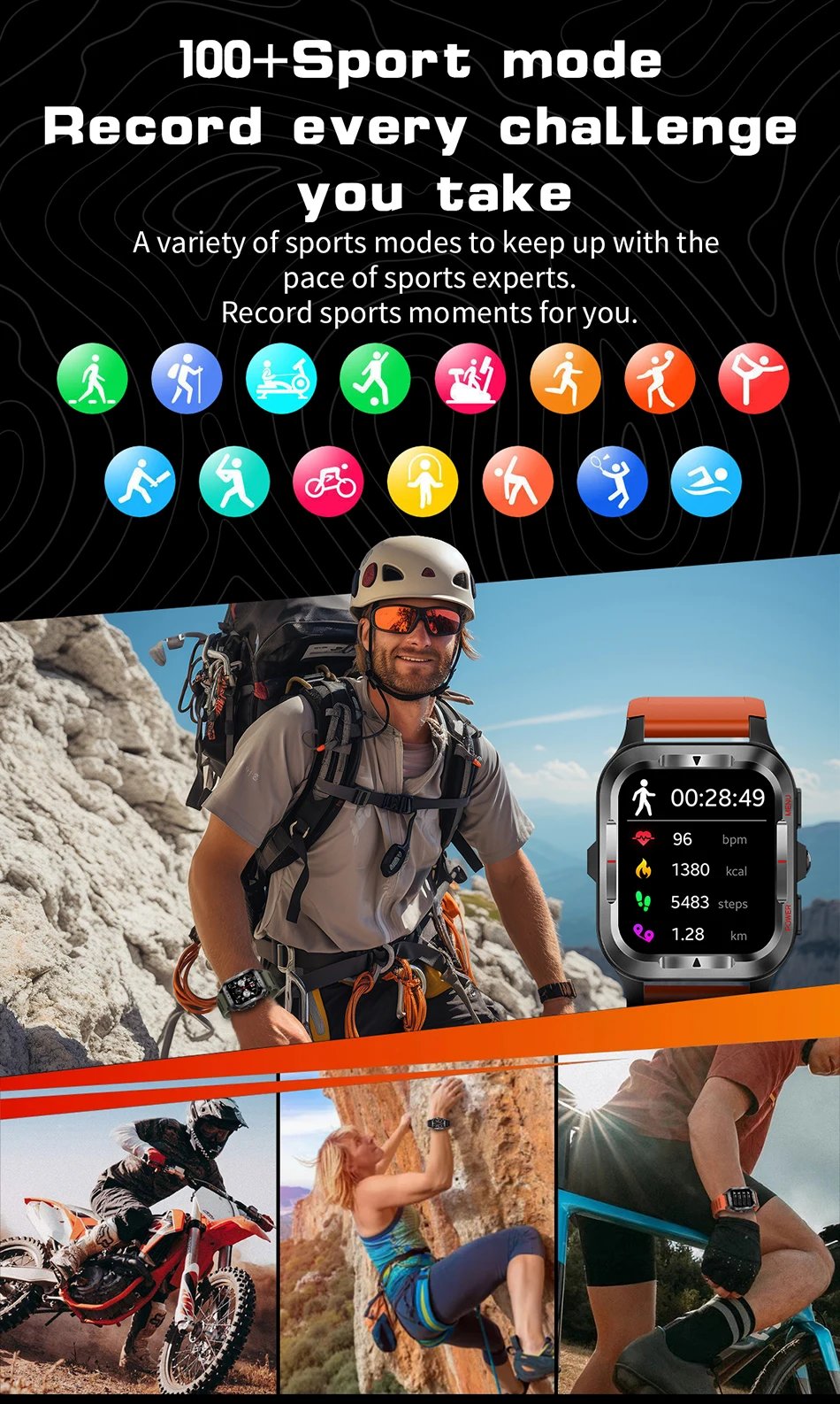 Military New GPS Sports Smart Watch Men 480mAh Battery LED Flashlight 100+ Sports Modes Bluetooth Call Waterproof Smartwatch