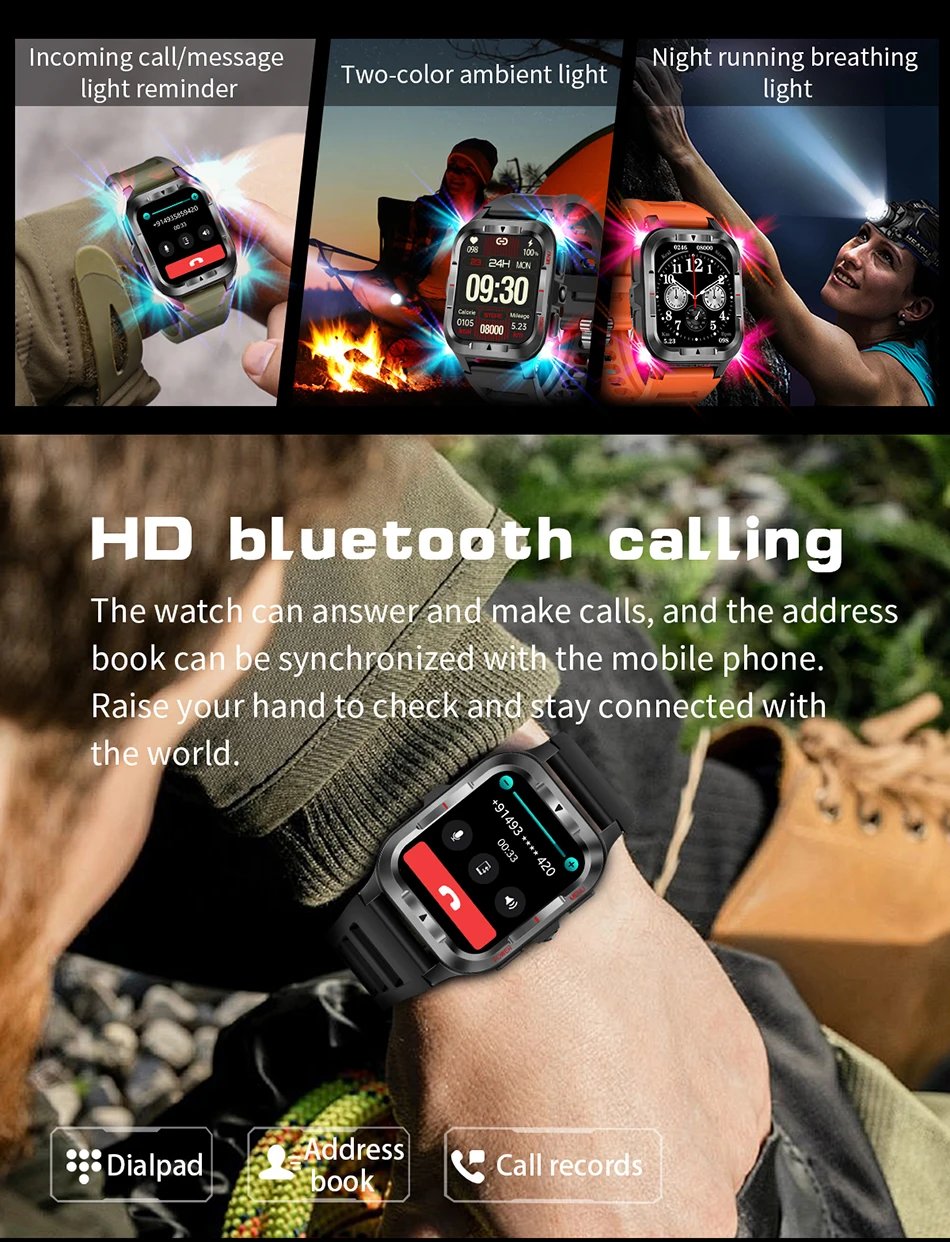 Military New GPS Sports Smart Watch Men 480mAh Battery LED Flashlight 100+ Sports Modes Bluetooth Call Waterproof Smartwatch