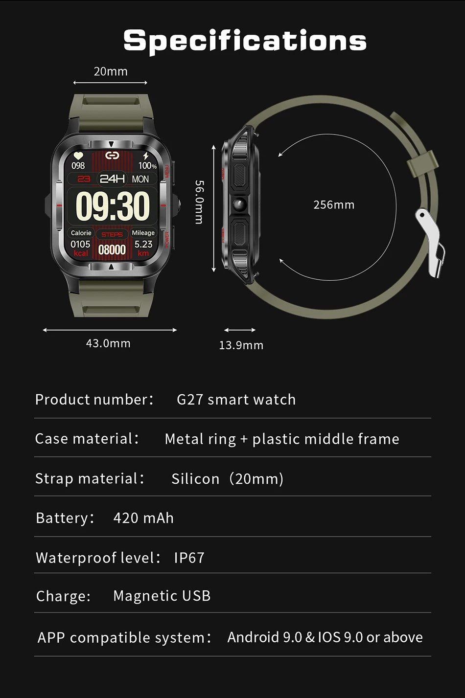 Military New GPS Sports Smart Watch Men 480mAh Battery LED Flashlight 100+ Sports Modes Bluetooth Call Waterproof Smartwatch