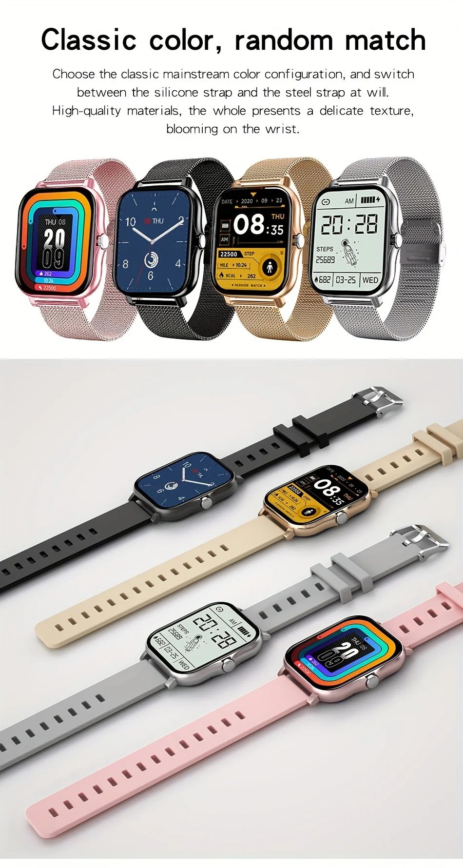 Exclusive 1PC Smart Watch Featuring Wireless Calling, Digital Display, Electronic Movement, Silicone and Stainless Steel Band