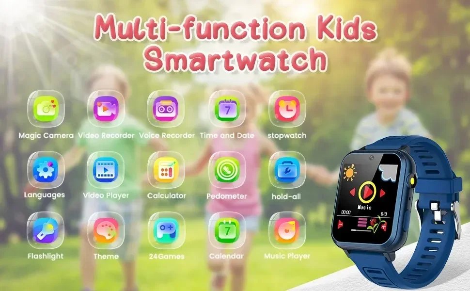 Children's Wristwatch 24 Games Kids Smart Watch Music Play Pedometer Tracker Time Display Video Audio Record Torch Smartwatch