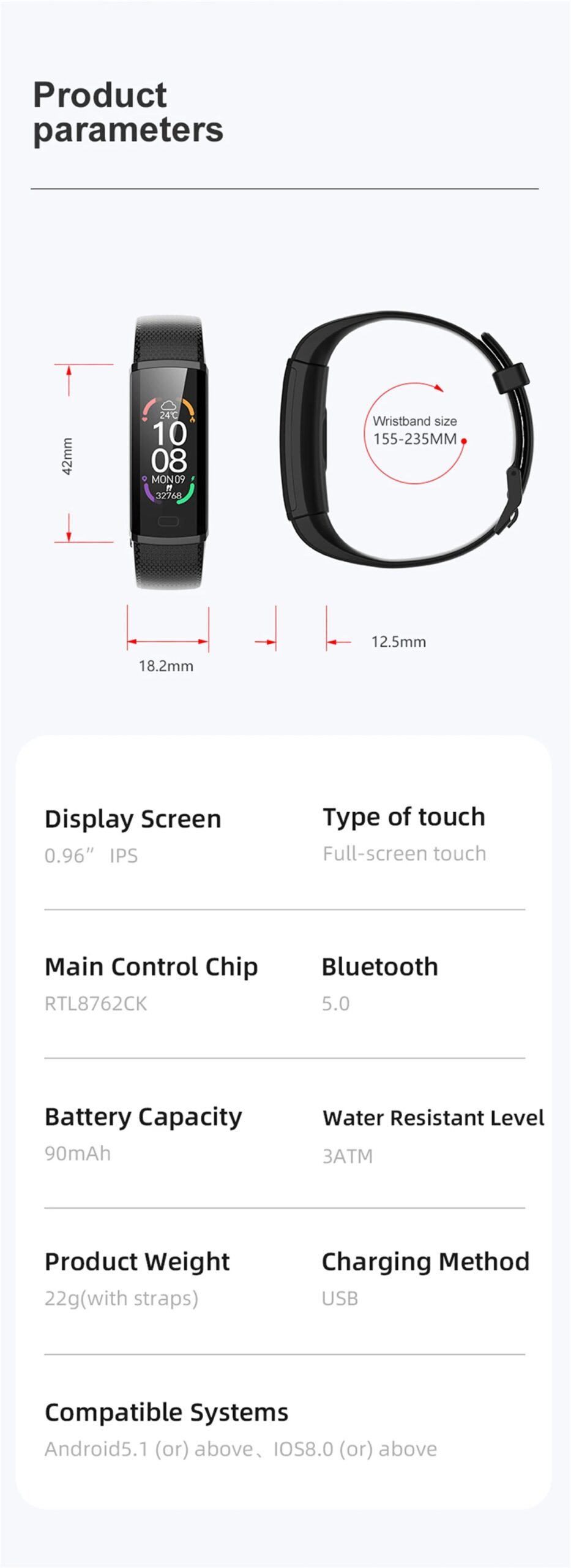 Sport Fitness Smart Band Blood Oxygen Blood Pressure Heart Rate Sleep Monitor 3ATM Waterproof Smartband Bracelet For Android IOS