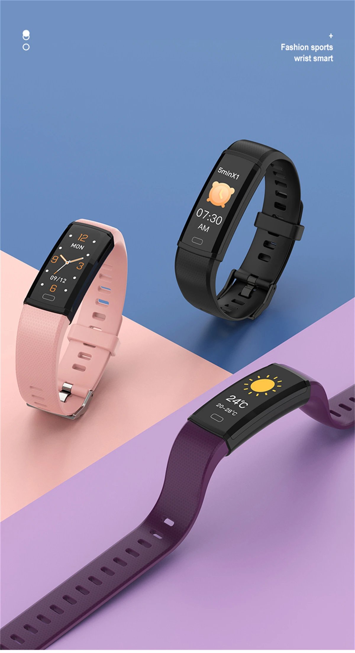 Sport Fitness Smart Band Blood Oxygen Blood Pressure Heart Rate Sleep Monitor 3ATM Waterproof Smartband Bracelet For Android IOS