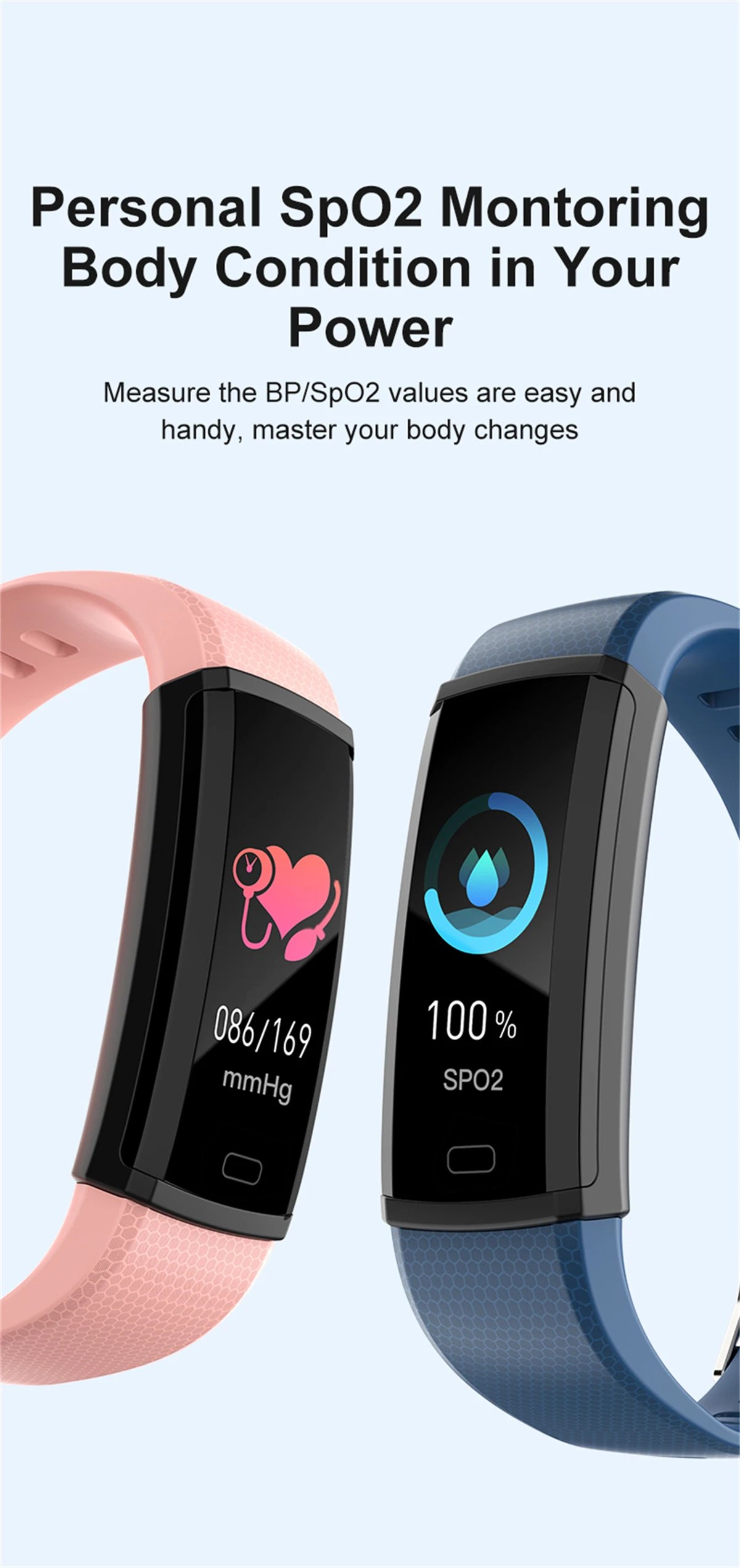 Sport Fitness Smart Band Blood Oxygen Blood Pressure Heart Rate Sleep Monitor 3ATM Waterproof Smartband Bracelet For Android IOS