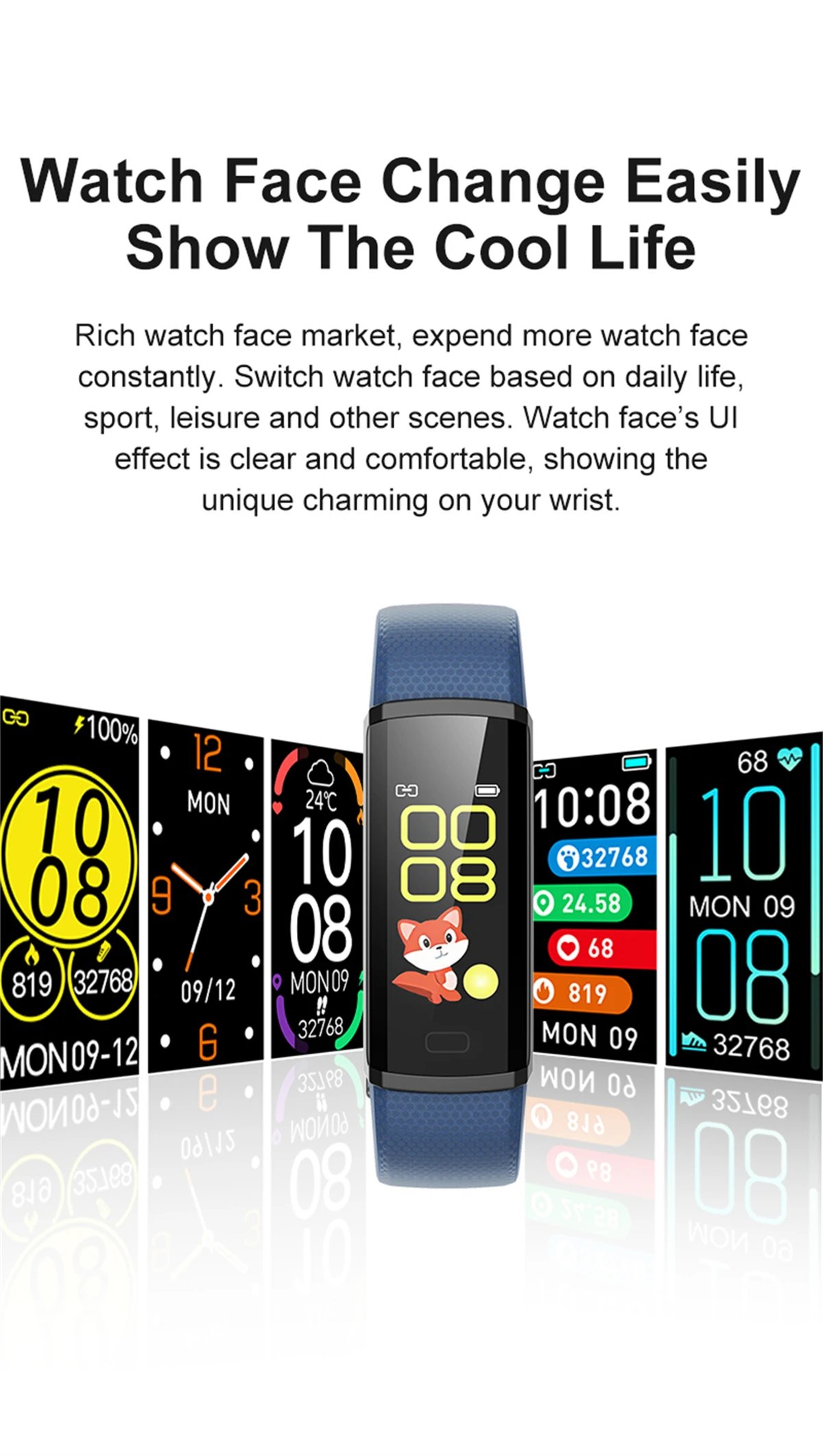 Sport Fitness Smart Band Blood Oxygen Blood Pressure Heart Rate Sleep Monitor 3ATM Waterproof Smartband Bracelet For Android IOS