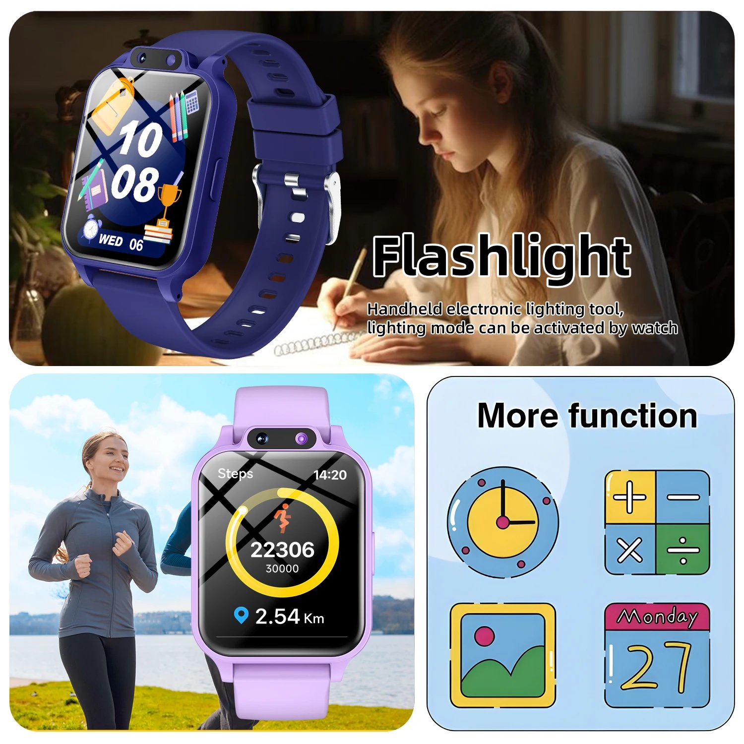 2026 New Kids Smartwatch HD Camera Flashlight 18 Kinds of Games Stopwatch Calculator Alarm Clock Christmas Gift Boys Girls