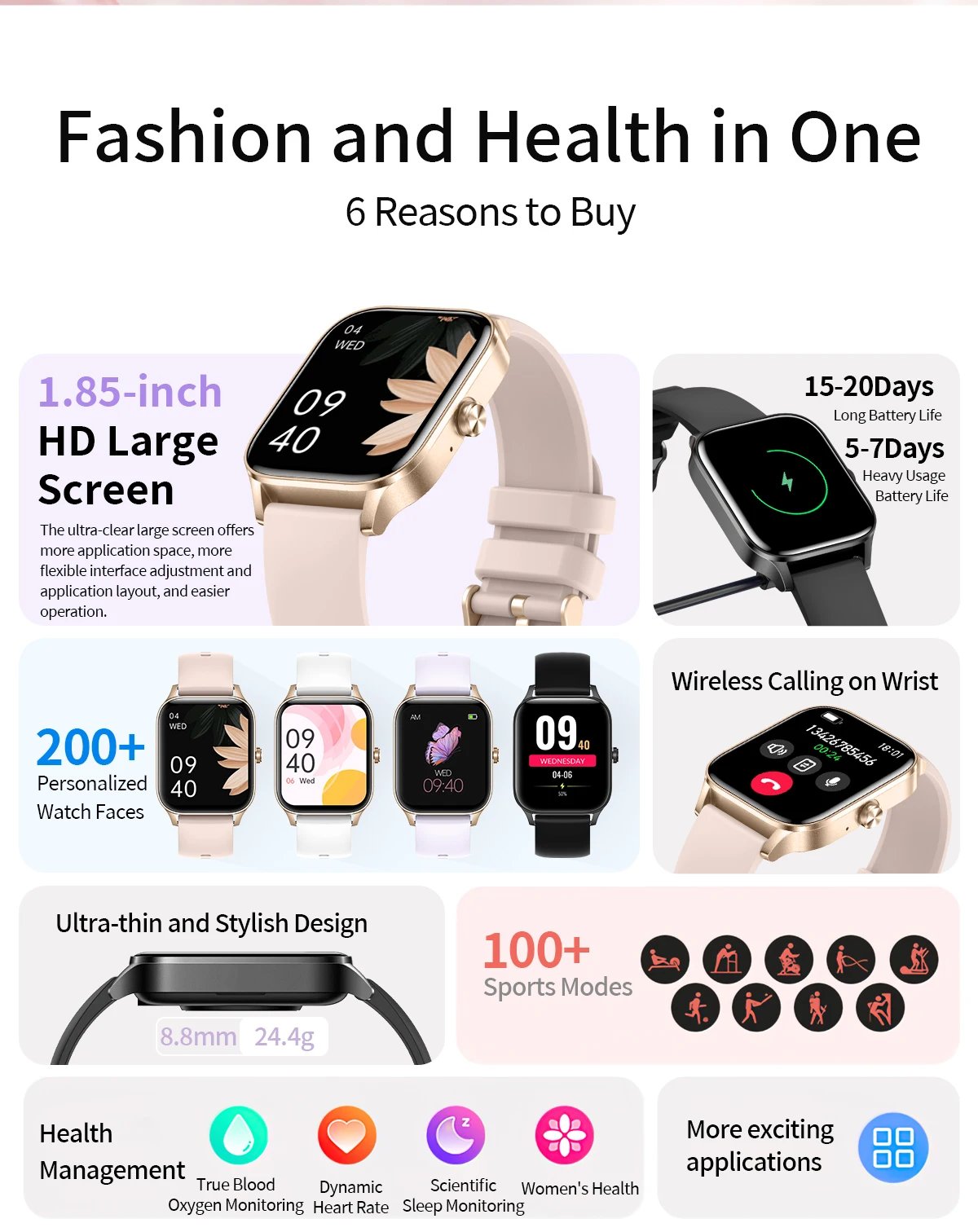 LIGE Fashion Women Smart Watch 1.83'' Screen Sports Fitness Tracker Bluetooth Call Waterproof Watches Men Heart Rate Smartwatch