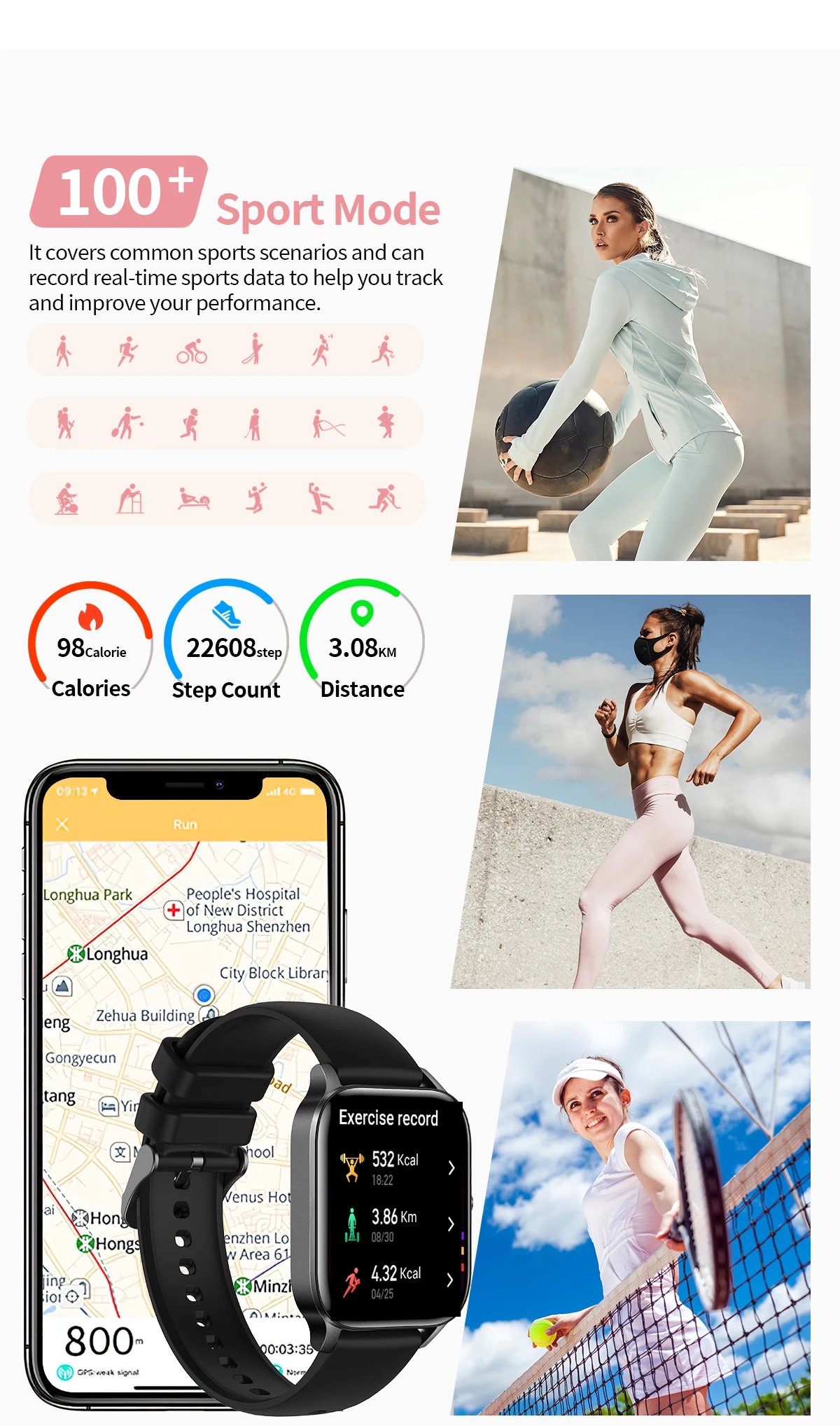 LIGE Fashion Women Smart Watch 1.83'' Screen Sports Fitness Tracker Bluetooth Call Waterproof Watches Men Heart Rate Smartwatch