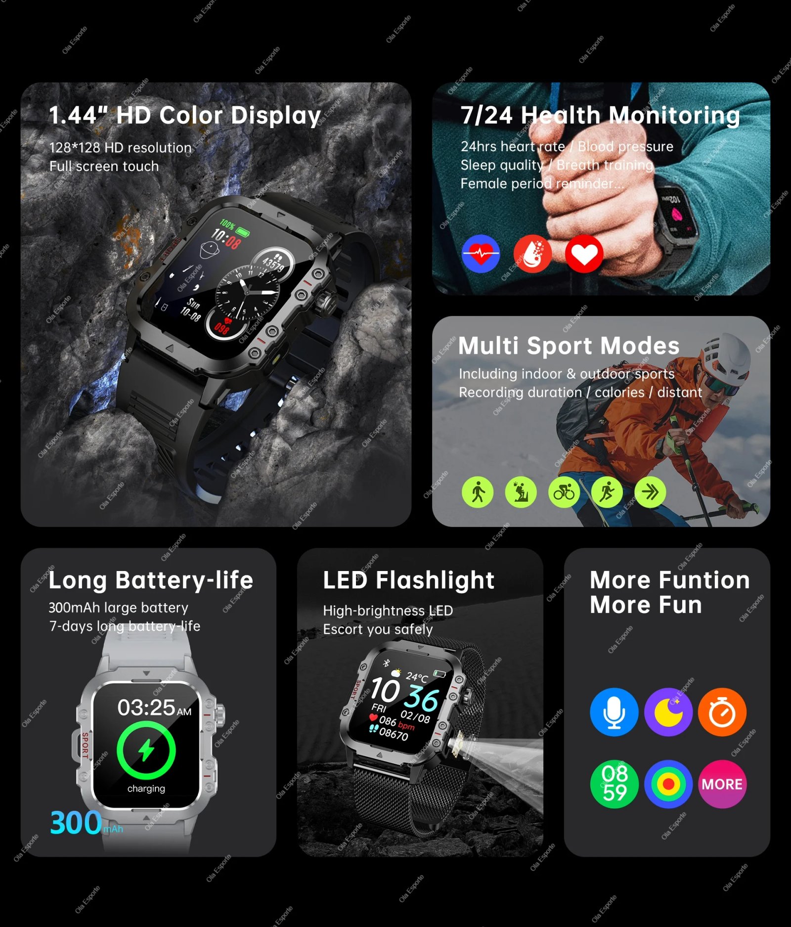 Outdoor Sport Smart Watch HD Touch Screen LED Flashlight Bluetooth Talking GPS Tracker Smart Watches for Men Women Holiday Gifts