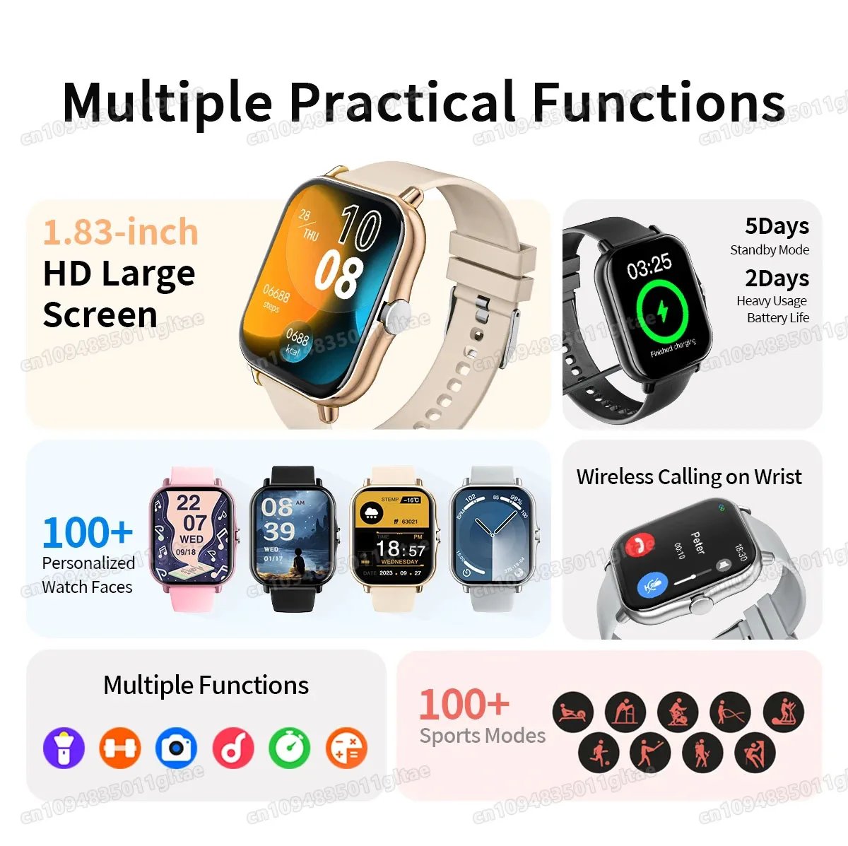 Smartwatch Sports Music Control Phone Call Pedometer Men Smart Watch For Women Health Calories Message Alerts For iPhone Android