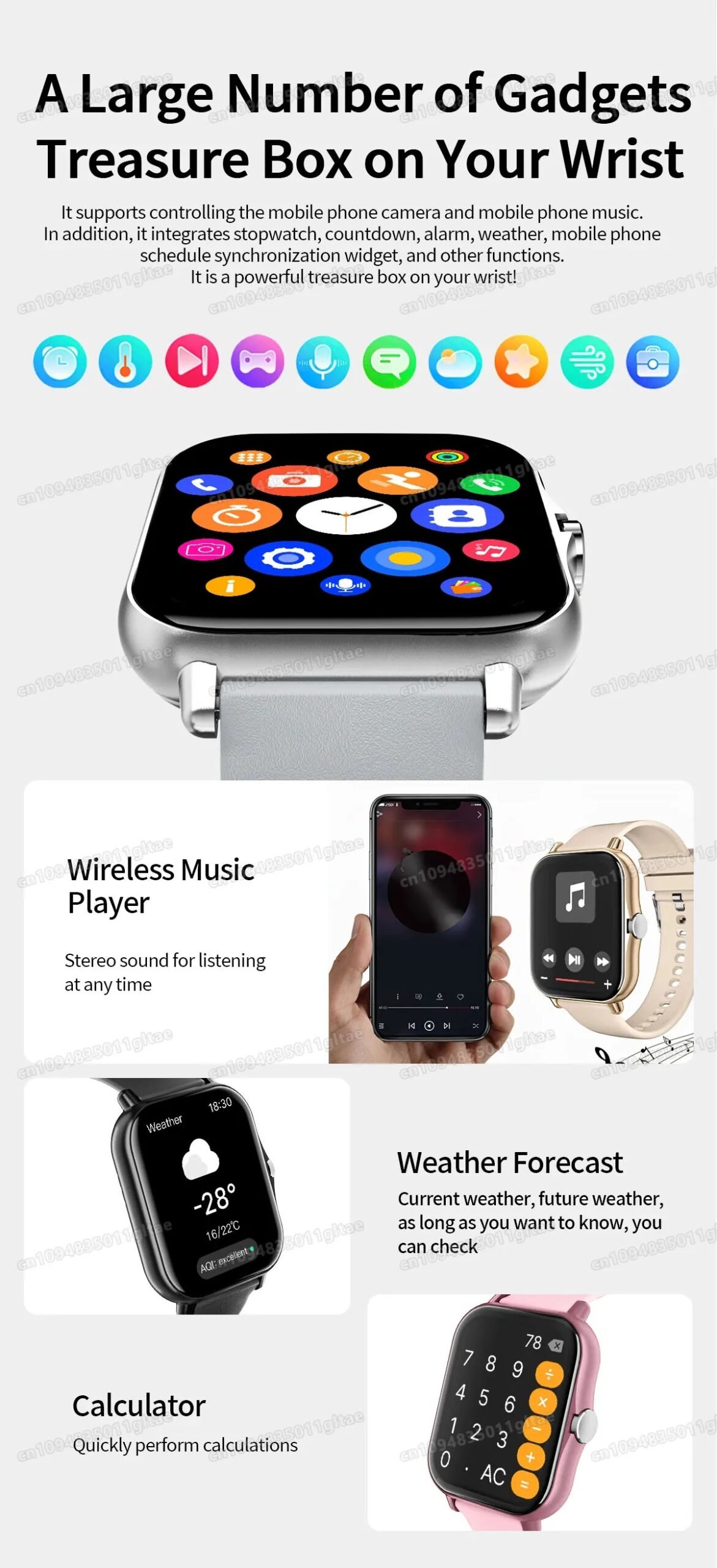 Smartwatch Sports Music Control Phone Call Pedometer Men Smart Watch For Women Health Calories Message Alerts For iPhone Android