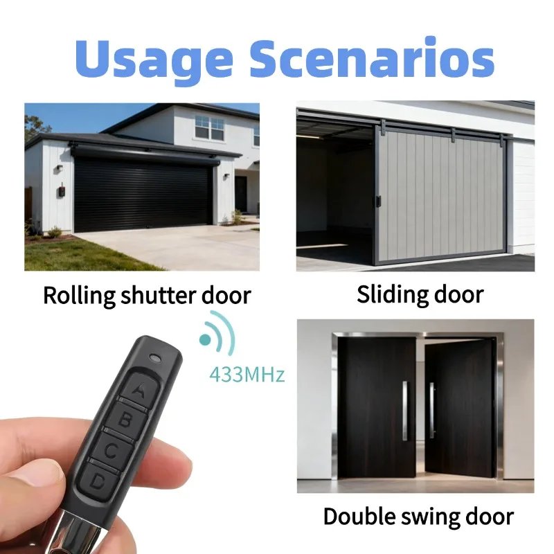 433MHz Door Remote Control Universal 4 Keys Copy Garage Remote Control Cloning Electric Gate Remote Controller Duplicator Key