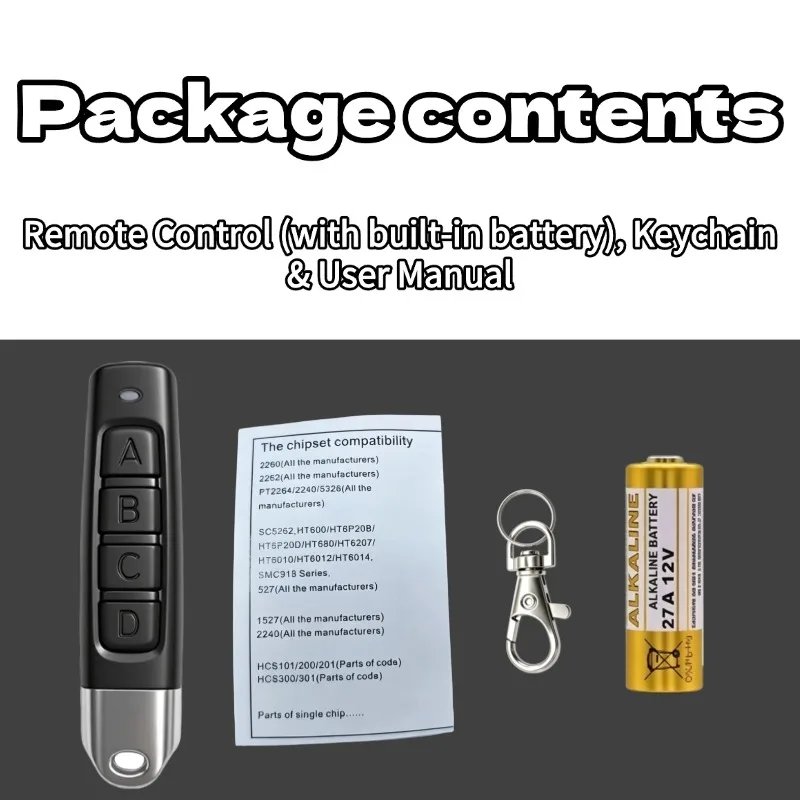 433MHz Door Remote Control Universal 4 Keys Copy Garage Remote Control Cloning Electric Gate Remote Controller Duplicator Key