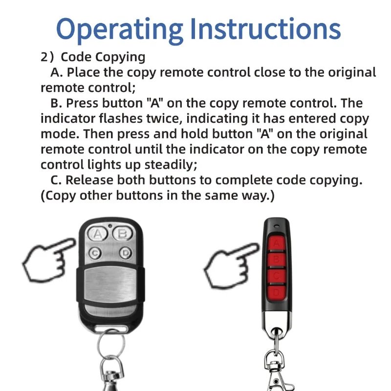 433MHz Door Remote Control Universal 4 Keys Copy Garage Remote Control Cloning Electric Gate Remote Controller Duplicator Key