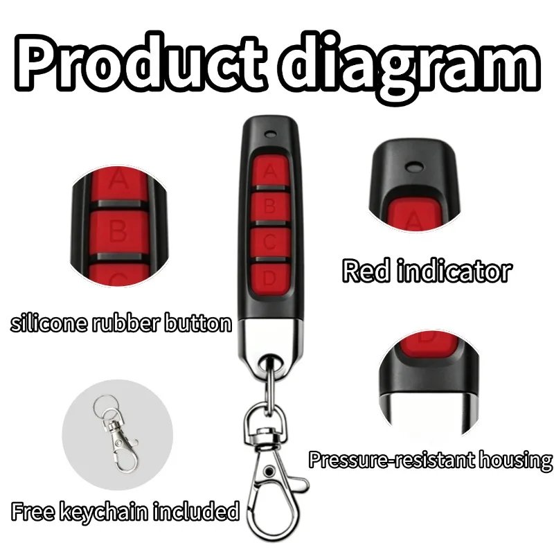 433MHz Door Remote Control Universal 4 Keys Copy Garage Remote Control Cloning Electric Gate Remote Controller Duplicator Key