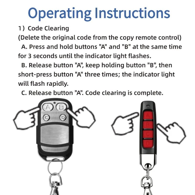 433MHz Door Remote Control Universal 4 Keys Copy Garage Remote Control Cloning Electric Gate Remote Controller Duplicator Key