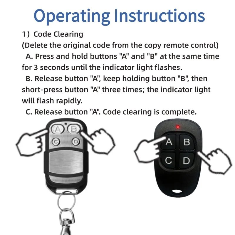 433MHz Garage Door Remote Control 4 Keys Copy Universal Remote Control Cloning Electric Gate Remote Controller Duplicator Key