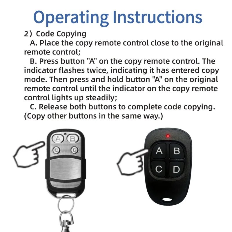 433MHz Garage Door Remote Control 4 Keys Copy Universal Remote Control Cloning Electric Gate Remote Controller Duplicator Key