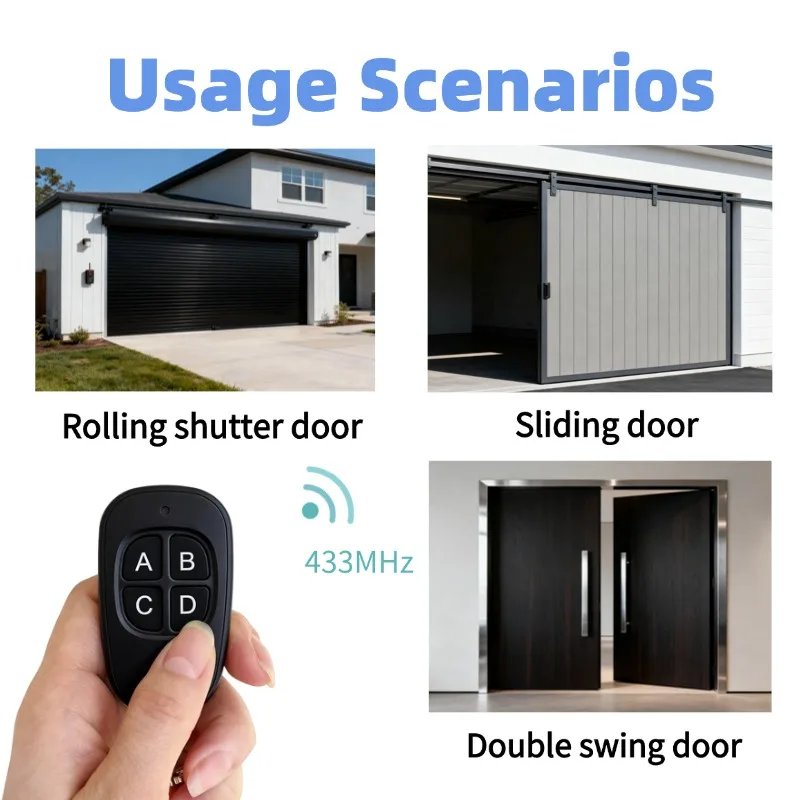 433MHz Garage Door Remote Control 4 Keys Copy Universal Remote Control Cloning Electric Gate Remote Controller Duplicator Key