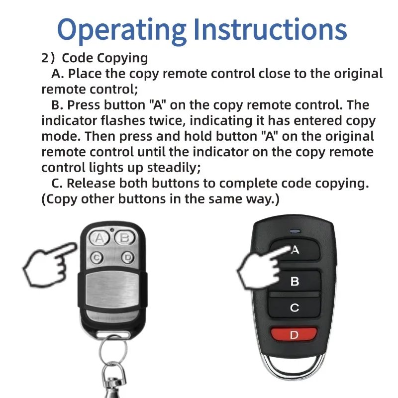 Wireless RF 433mhz Remote Control Copy Code Garage Door Gate Duplicator 433 Mhz Key Remote Opener